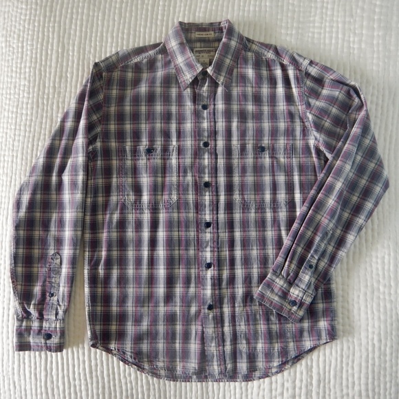 AEO Vintage Slim Fit Button Down in Red&Blue Plaid - Picture 4 of 5